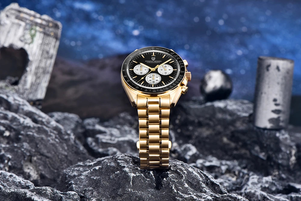 Reloj PAGANI DESIGN Moon: cronógrafo de cuarzo de lujo para hombre, estilo deportivo, cristal de zafiro con tratamiento antirreflectante, esfera luminiscente