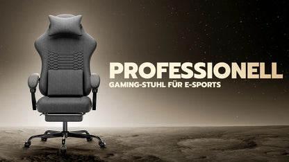 Dark Gray Fabric Gaming Chair, Massage Office Chair with Headrest, Ergonomic Racing Design, Adjustable Footrest, for PC Gamers