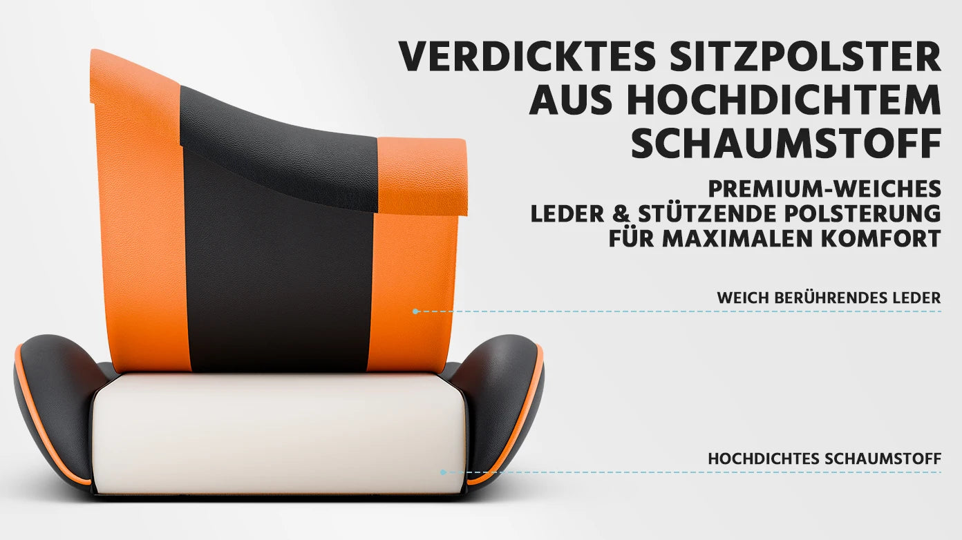 Ergonomic PU leather gaming chair with lumbar support, adjustable height and backrest, 200KG load capacity, black orange