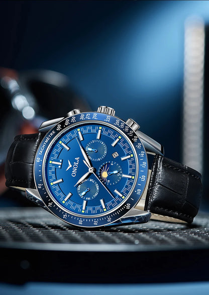 Montre mécanique pour homme ONOLA – Montre automatique de luxe au style décontracté, avec bracelet en cuir et cadran ajouré