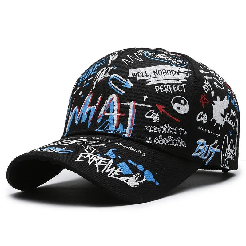 Cappellino da baseball unisex in cotone con graffiti, stampa snapback hip hop alla moda per donna e uomo