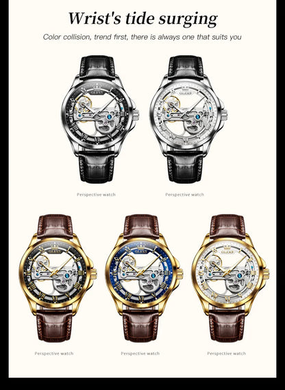 OLEVS 6661 Men Top Brand Watch Luxury All Transparent Hollow Men Mechanical Watch Original Fashion Waterproof Classic Men Watch