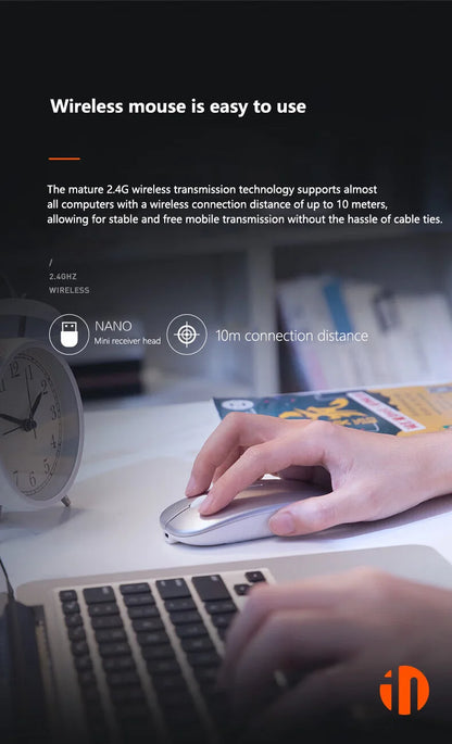 Inphic M1P Wireless Silent Office Mouse Ultra-Thin Portable USB Interface Battery Power Display TYPE-C Charging Wireless Mouse