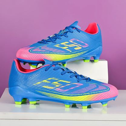 Chaussures de football AG/FG économiques avec tige en PU mélangé, crampons longs en TPU, antidérapantes et durables pour terrain en herbe