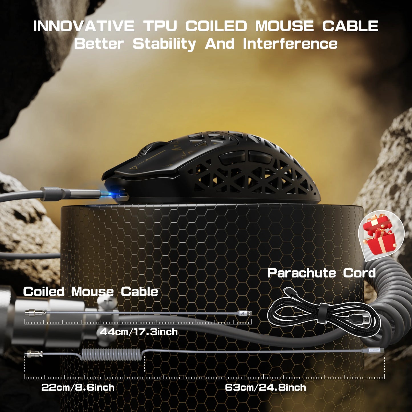 ATTACK SHARK R5Ultra Carbon Fiber Wireless 8K PAW3950MAX Gaming-Maus mit 8K-Spiralkabel,
