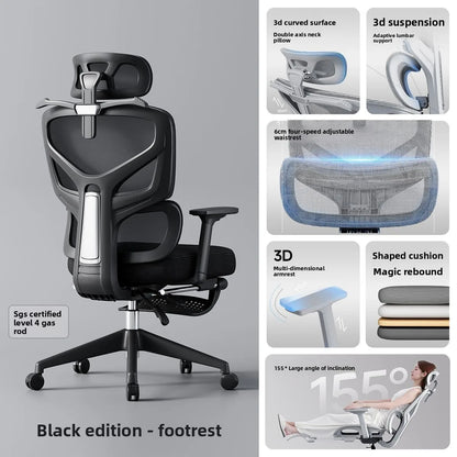 Adjustable Ergonomic Mesh Office Chair, Breathable High Back Computer Desk Chair with 6D Lumbar Support & Retractable Footrest