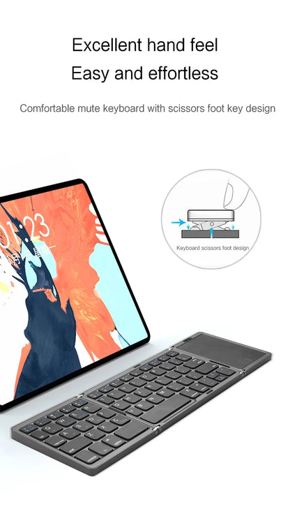 Mini Folding Wireless Bluetooth Keyboard Russian Spanish Arabic Hebrew Portugues with Touchpad for Windows, Android, IOS