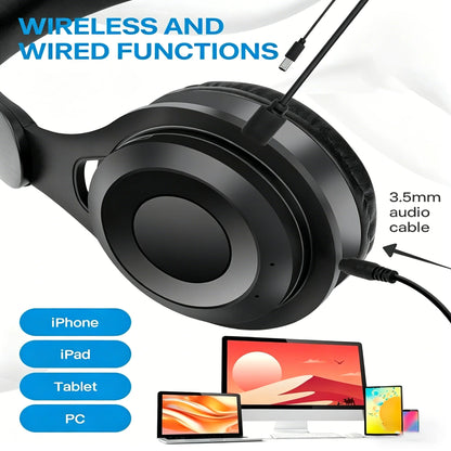 High Fidelity Bluetooth Wireless Headset, Clear Stereo Sound Over Ear Headphones with Built-in HD Mic, Stable Connection