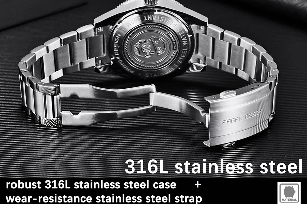 PAGANI DESIGN 41 MM Luxury Men Mechanical Wristwatch 200m Waterproof Sapphire Clock Automatic Stainless Steel Business Watch