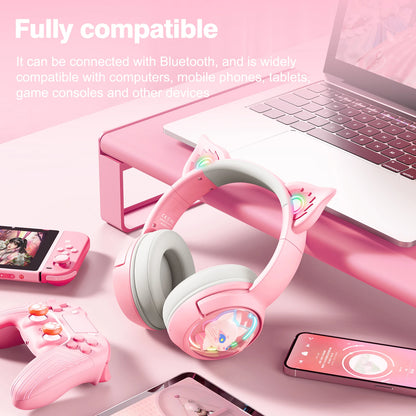 ONIKUMA B5 Wireless Gaimng Headset with Cat Ears Surround Sound Headphone Over-Ear For PC Laptop Games And Music Gamer Headphone