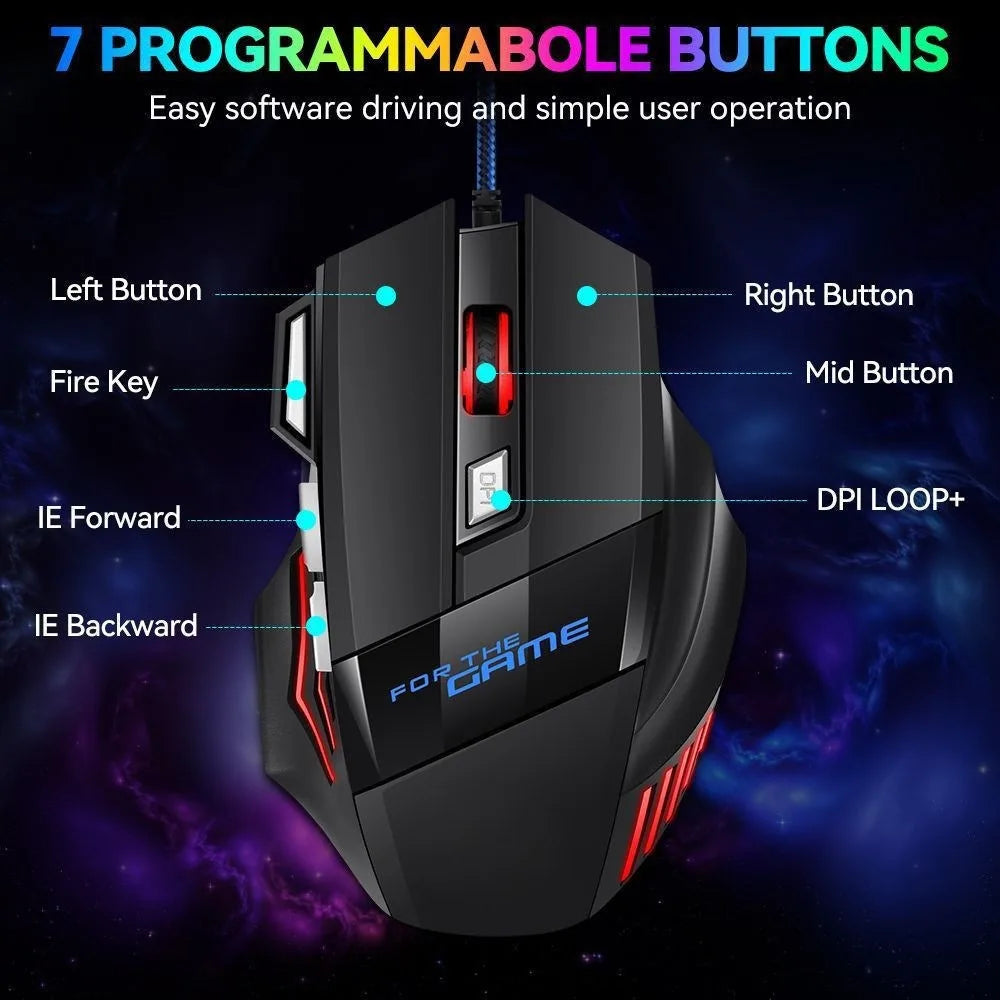 1 PC New Hyperspeed USB Gaming Mouse RGB Backlit Ergonomic Gaming Mice 7D Esports Wired Mouse for Laptop PC Gamer