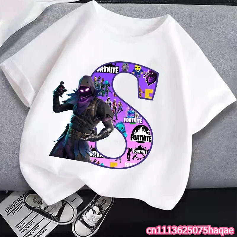New Fortnites Kids T-shirts Cartoon Letter Graphic T-shirts Boys Girls Summer Casual Sports Short Sleeves Tops Children Clothing
