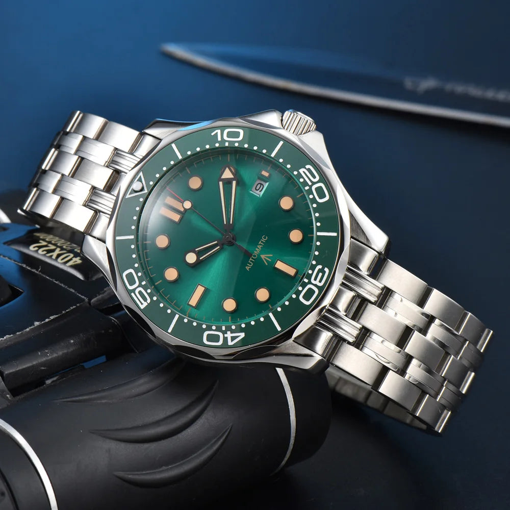 Parnsrpe 2026 New Miyota 8215 Automatic Dive Watch for Men Luxury Sport Green Dial Luminous Sapphire Crystal Date Waterproof Bus