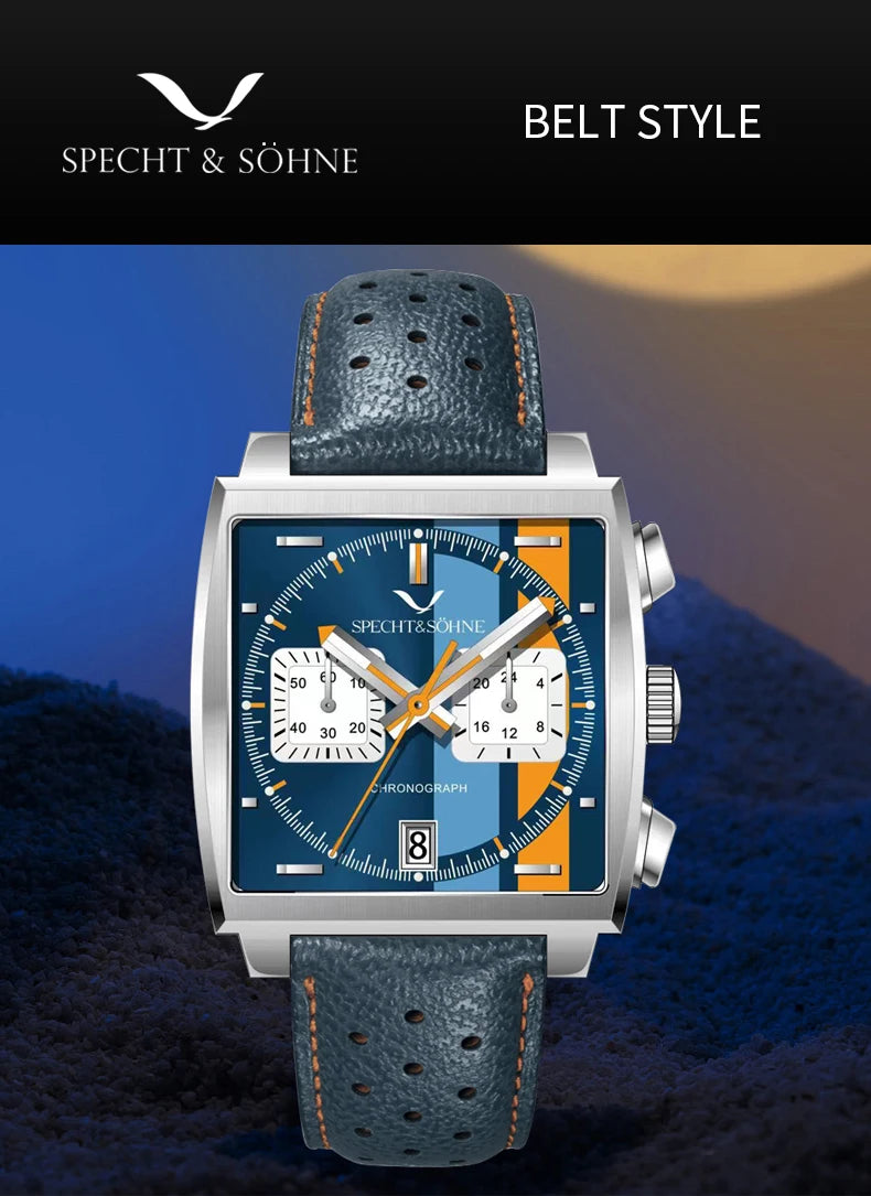 2024 Specht & Sohne New Classic Men's Quartz Watch Blue Color Stainless Steel Japan VK63 Movt Genuine Leather Montre Homme 39MM