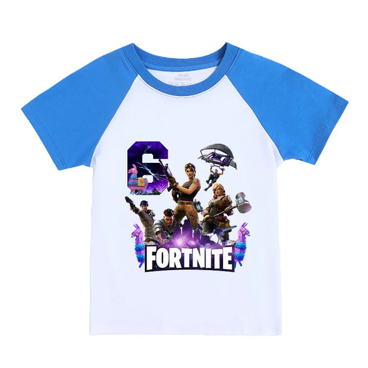Fortnite Numbers 0-9 Kids T-Shirt Game Cartoon Printed Pure Cotton Short Sleeve Casual Sports Top for Boys Girls Clothing Gift