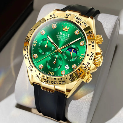 Reloj para hombre OLEVS: reloj de cuarzo de lujo, resistente al agua y luminiscente, con cronógrafo y indicador de fecha. Reloj deportivo para hombre de una gran marca.