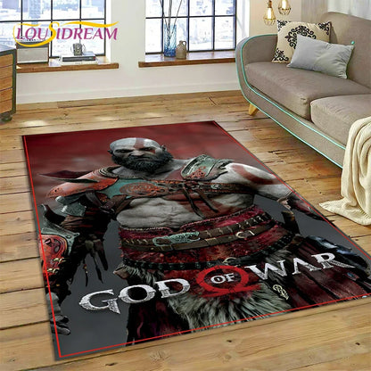 God of War Games Kratos Cartoon 3D Carpet Rug for Bedroom Living Room Home Sofa Decoration,Children Game Large Decor Floor Mat