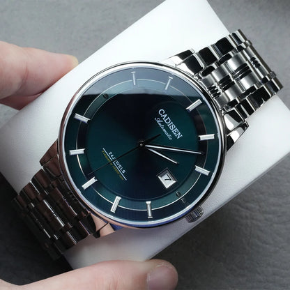 CADISEN Automatic Mechanical Ultra-thin Wristwatch MIYOTA 9015 Top Brand Luxury Curved Single-dome Sapphire Crystal Watch Man