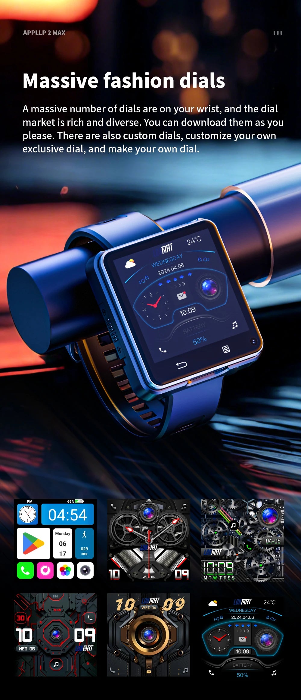 Domars Full Netcom Multi-language Smart Watch 2.64-inch Large Screen 1200mAh Large Battery Video Call APP Downloading