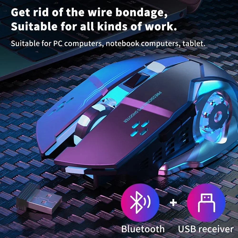 Rechargeable Wireless Gaming Mouse Silent Backlight E-Sports Bluetooth and 2.4G USB Mouse for Laptop Macbook PC Game Office