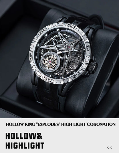 OBLVLO Mens Luxury Machinery Skeleton Dial Mechanical Automatic Watch Analog White Rubber Band Military Watch RD-901