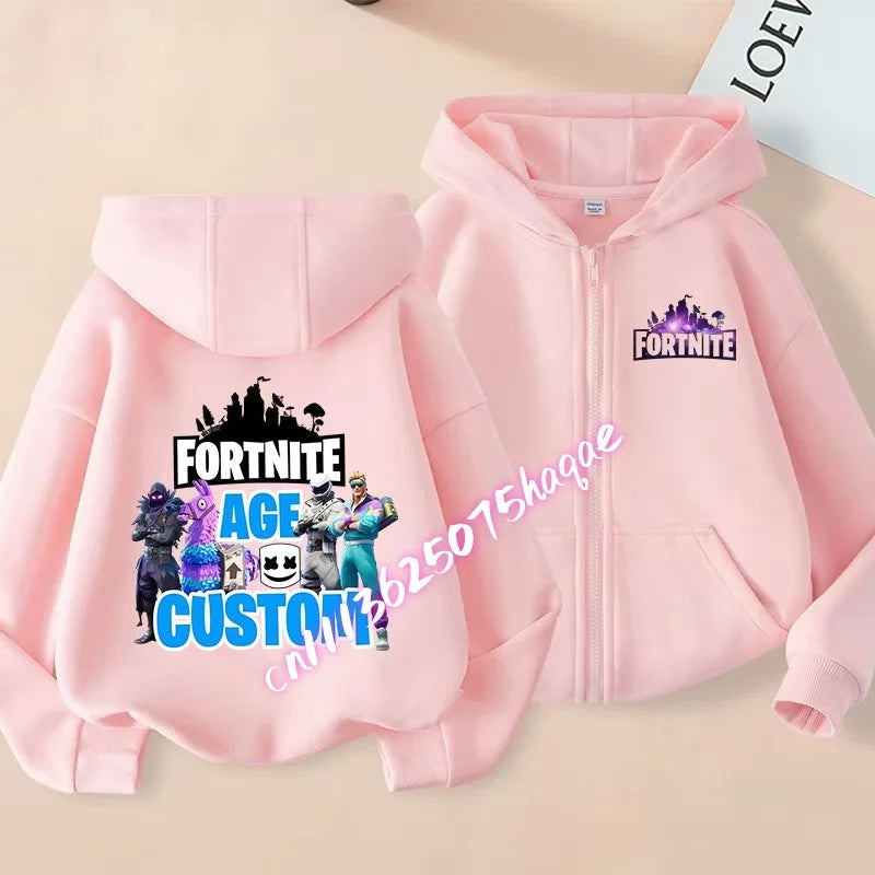 Giacca outdoor per bambini Cartoon FORTNITED per bambina e bambino, felpa cappotto, giacca a vento leggera di alta qualità, giacca autunnale con zip, abbigliamento top
