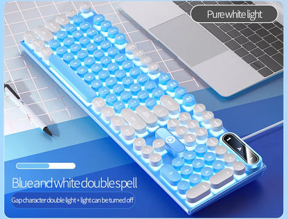 Typewriter Round 104 Keys Gaming Keyboard Wired Keyboard Color Matching Backlit Computer E-sports Peripherals for Desktop Laptop