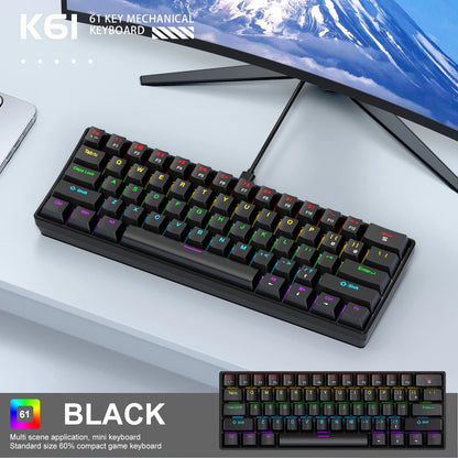 APAYADO K61 Mini 60% Gaming Keyboard 61-Key, Wired, Portable, RGB Lighting, Red/Blue Switch, Black/White/Red Colors