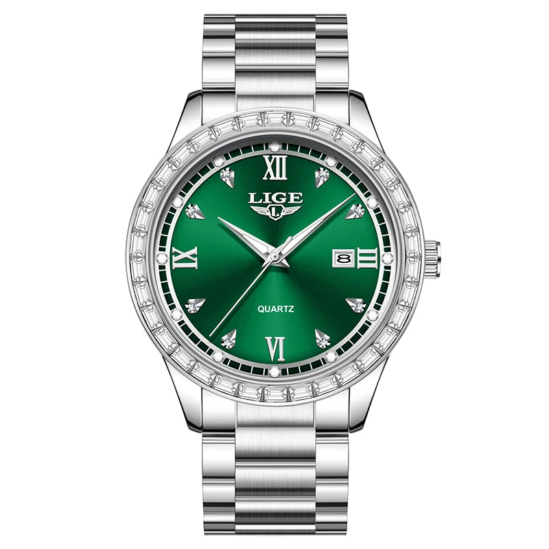 LIGE elegant women's watch Fashion waterproof clock luminous stainless steel business quartz watch for Women reloj de mujer+BOX