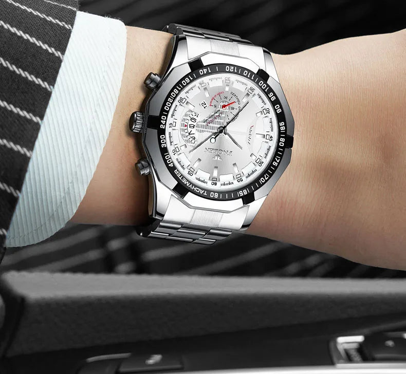 Reloj de pulsera para hombre, de estilo militar, informal o deportivo, de cuarzo, de una marca prestigiosa, totalmente de acero, resistente al agua