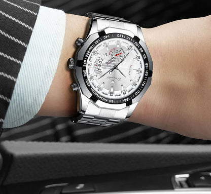 Reloj de pulsera para hombre, de estilo militar, informal o deportivo, de cuarzo, de una marca prestigiosa, totalmente de acero, resistente al agua