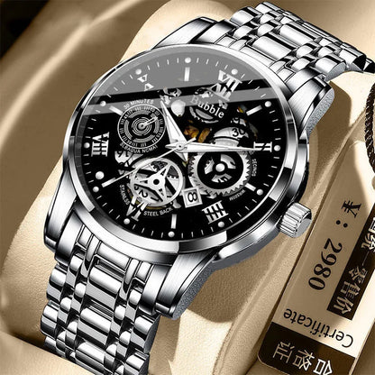 Reloj para hombre UTHAI L93: estilo moderno, lujo asequible y versátil; mecanismo de cuarzo, pantalla luminiscente, resistente al agua, esfera calada con números romanos.