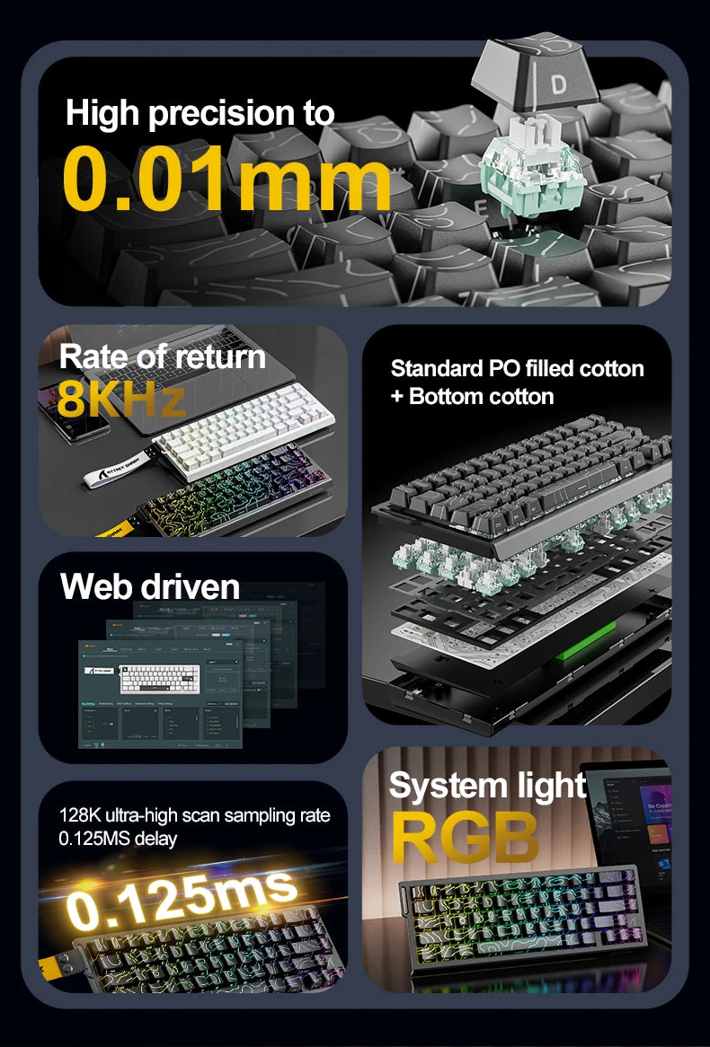 X68HE ATTACK SHARK X68PRO Magnetic Gaming Keyboard Mechanical Wired 0.01mm Rapid Trigg 8000Hz SOCD/Rs 0.125ms 128K Rate