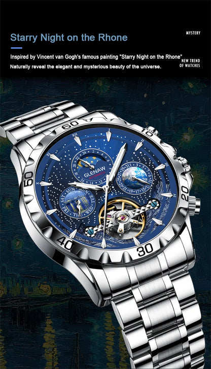 Relojes para hombre GLENAW Design, marca líder de lujo, moda y negocios, reloj automático impermeable para hombre, reloj mecánico para hombre