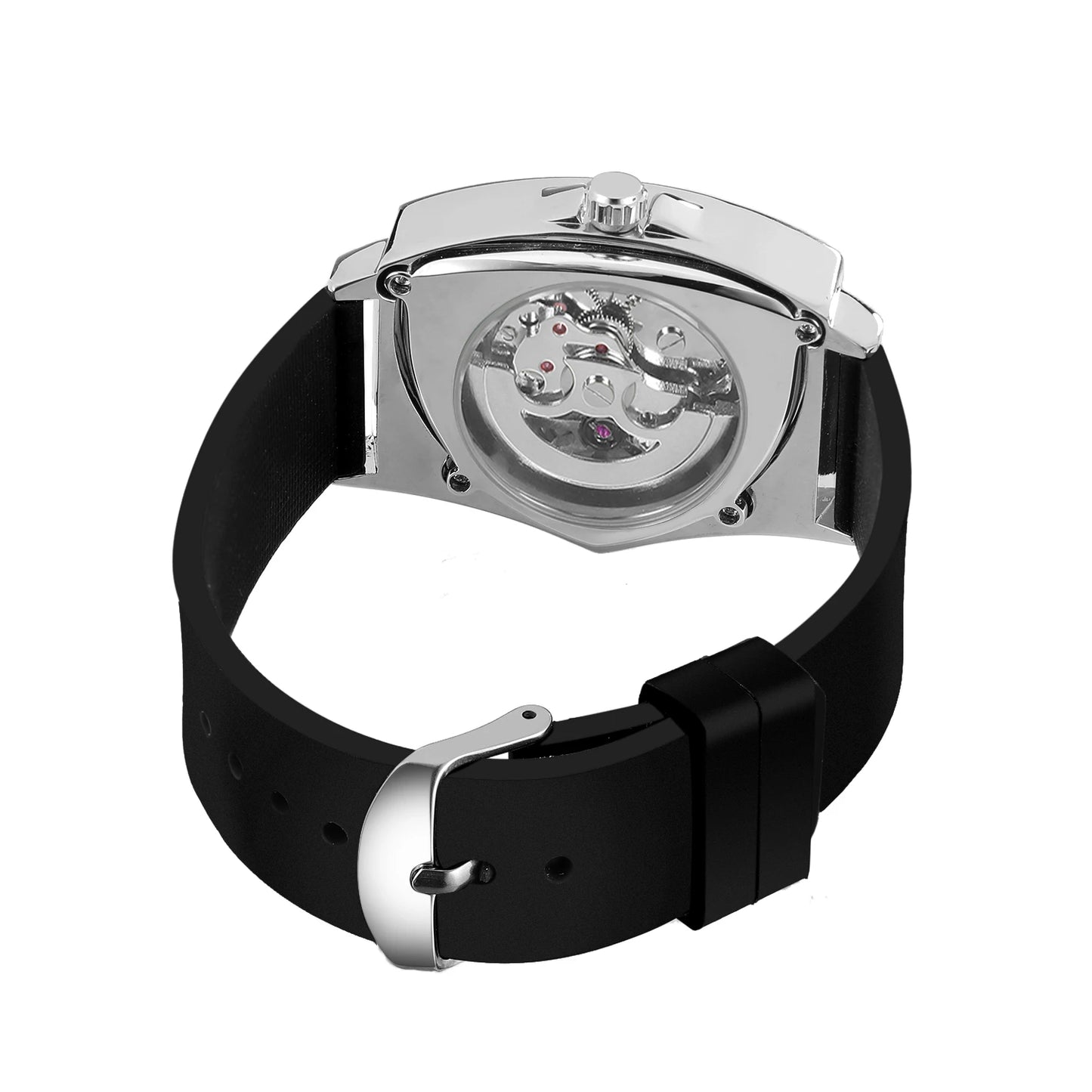 WINNER High Quality Watch for Men Triangle Steel Skeleton Mechanical Automatic Movement Clockwork Waterproof Rubber strap Wrist