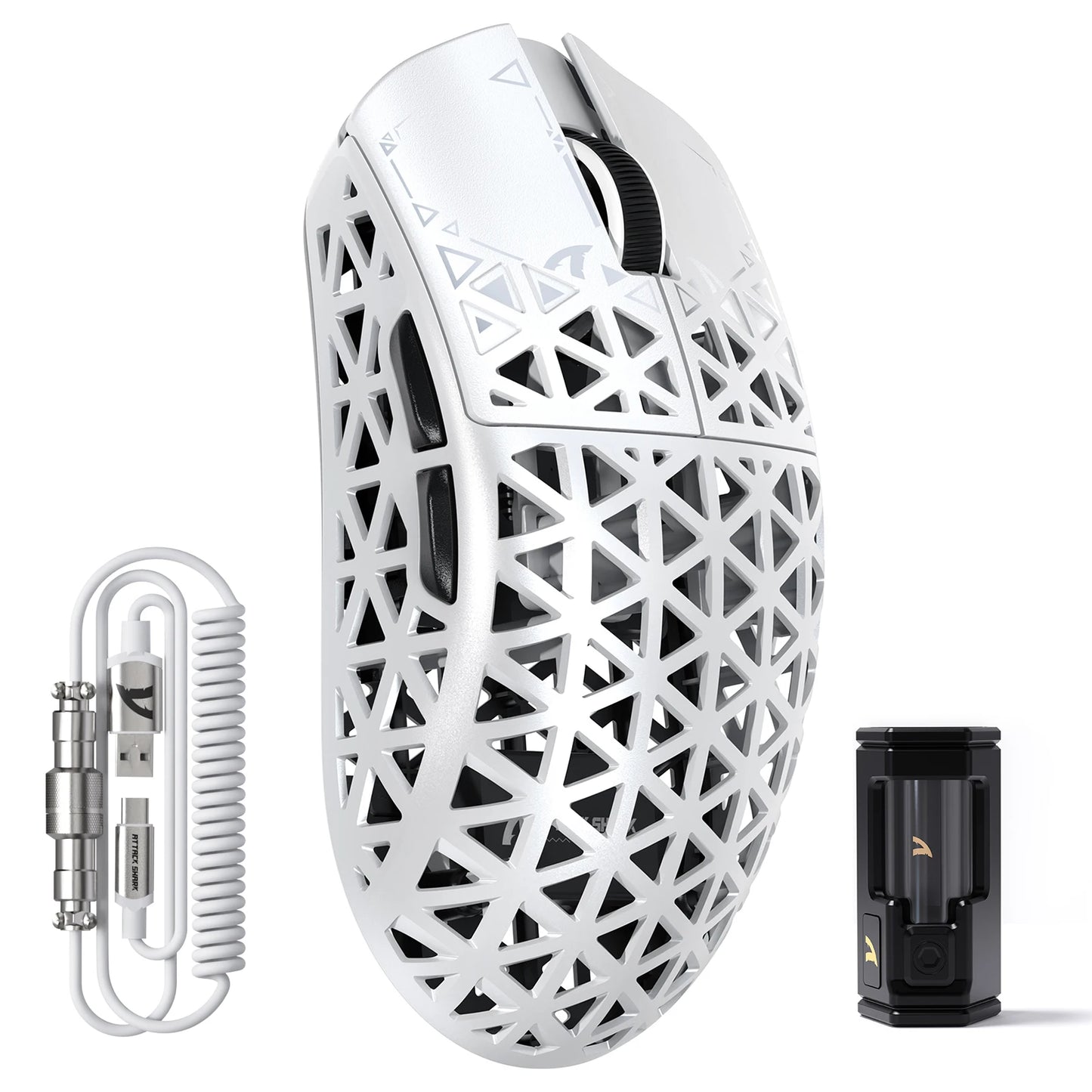ATTACK SHARK R5Ultra Carbon Fiber Wireless 8K PAW3950MAX Gaming-Maus mit 8K-Spiralkabel,