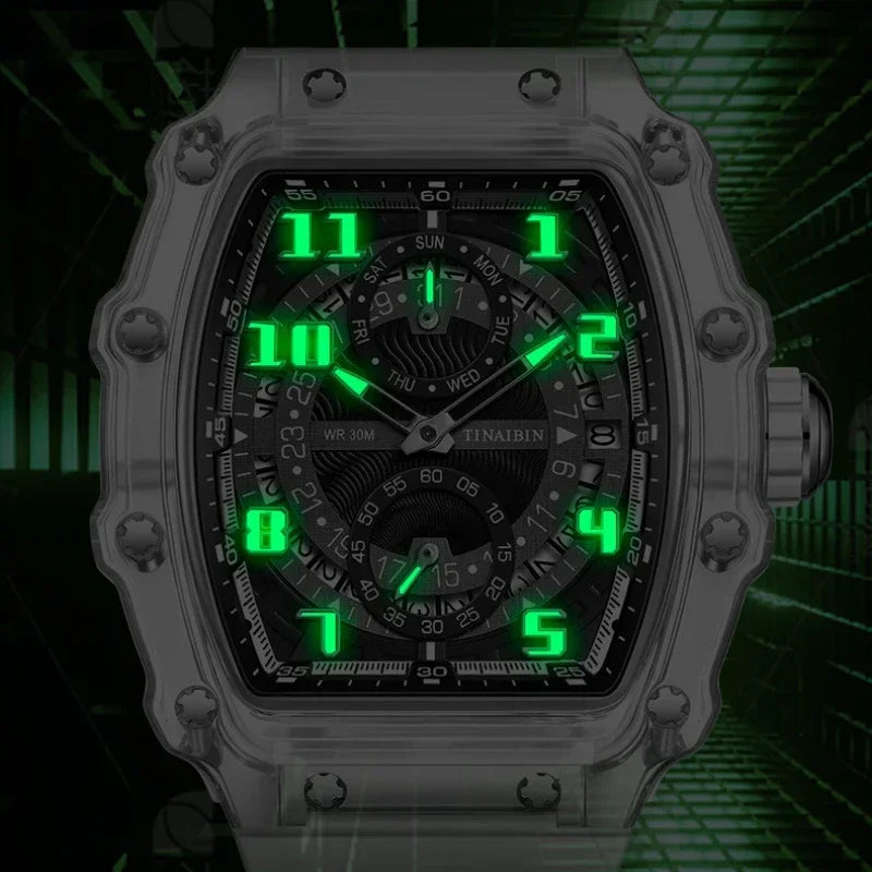 Unique Blue Fashion Brand Men's Watches Silicone Strap Waterproof Out Door Sport Military Watches for Men Multi Function Luxury
