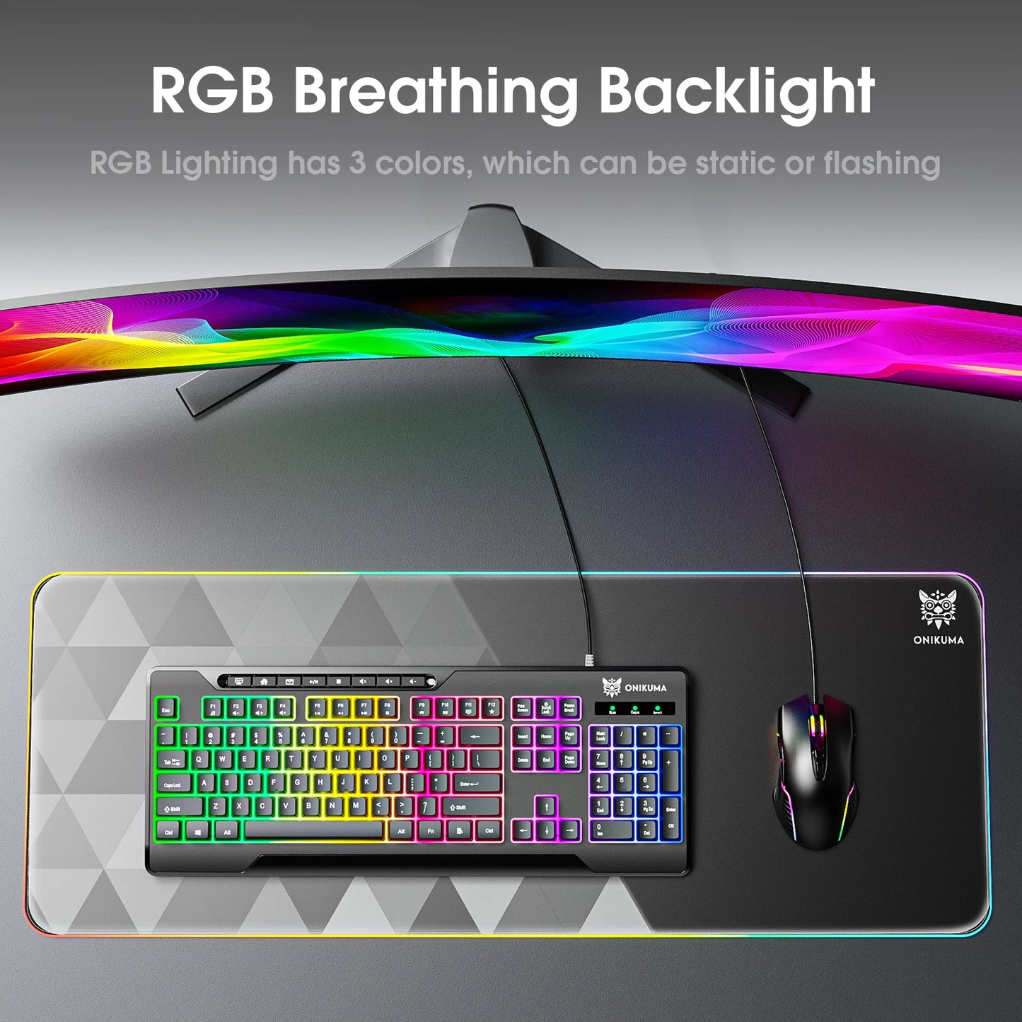 ONIKUMA G32 Wired Gaming Keyboard with RGB Backlit Matte Key Caps 104 Keys Membrane Gaming Keyboards for PC Gamer
