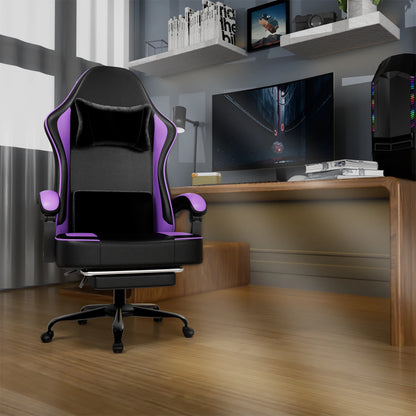 Gaming Chair with Pocket Spring Cushion and Footrest, Ergonomic Computer Chair for Adults, Breathable PU Leather Game Chair, Adj