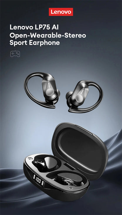 Original Lenovo LP75 TWS Bluetooth V5.3 Headphones Wireless LED Digital Display Earphones Noise Reduction Waterproof Headset New