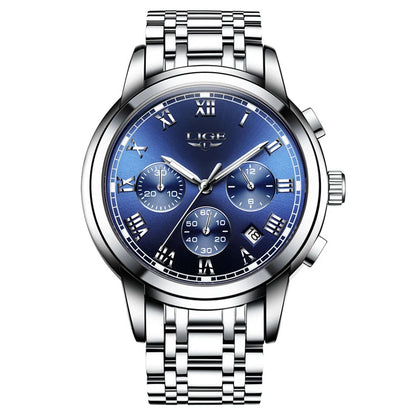 Montre pour homme LIGE – Chronographe de luxe, style sport décontracté, étanche, entièrement en acier, mouvement à quartz