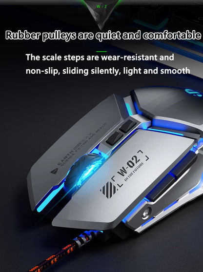 Inphic W2 2nd Generation USB Wired Gaming Mouse Silent Click Metal Style 6-key Macro Programming 8800DPI