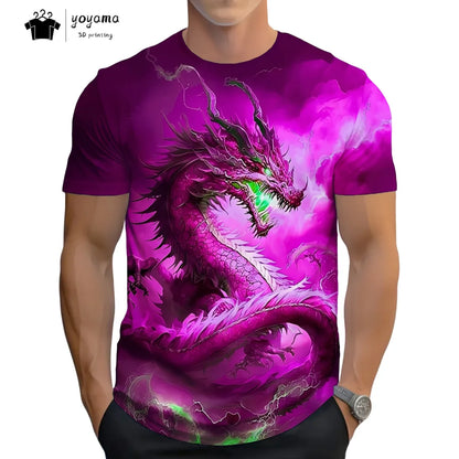 Men's t-shirts Dragon Pattern Short Sleeve Tee Fashion Street O-Neck Top Trend Animal 3D Printing Loose Versatile Men's Clothing