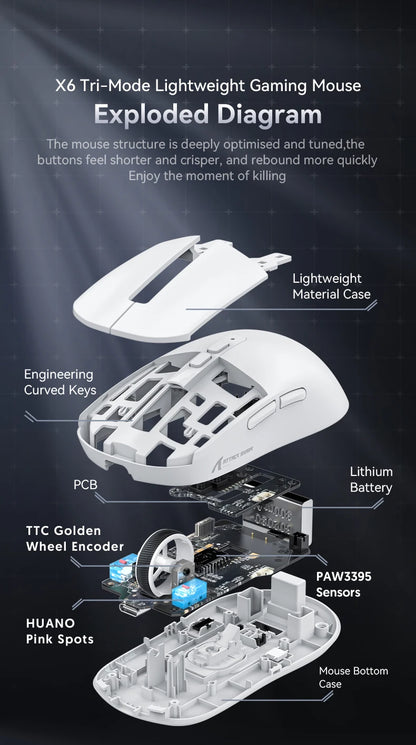 X6 Attack Shark Mouse RGB Touch Magnetic Charging Base Tri-Mode Connection Macro Pro Gaming Mouse