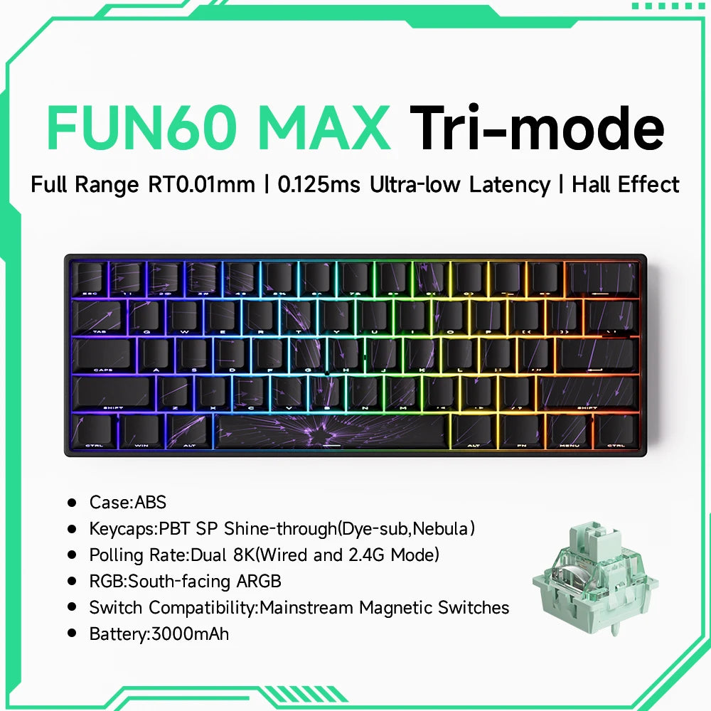 MONSGEEK FUN60 PRO&MAX HE Mechanische Tastatur mit Magnetschaltern, 60% kabellose Gaming-Tastatur, Rapid Trigger, 8K ARGB, Custom-Tastatur