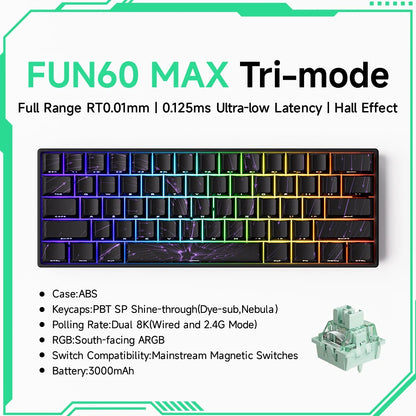 MONSGEEK FUN60 PRO&MAX HE Mechanische Tastatur mit Magnetschaltern, 60% kabellose Gaming-Tastatur, Rapid Trigger, 8K ARGB, Custom-Tastatur