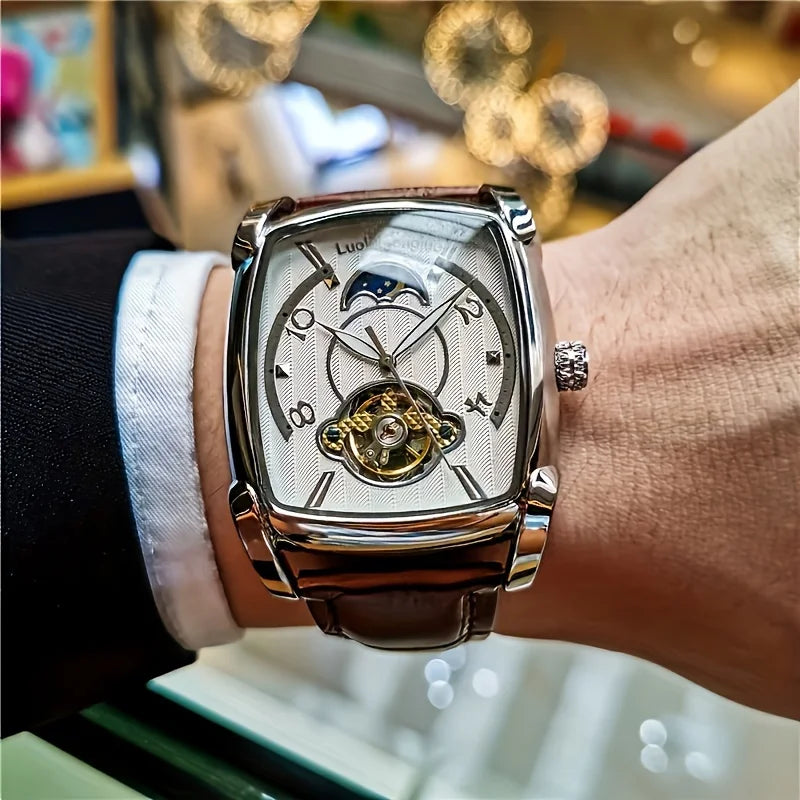 [Luxusní mechanické hodinky s tourbillonem] Lehké luxusní mechanické hodinky s tourbillonem pro muže – špičkový plně automatický model v módním „skeletovém“ stylu, ideální k profesionálnímu oblečení o