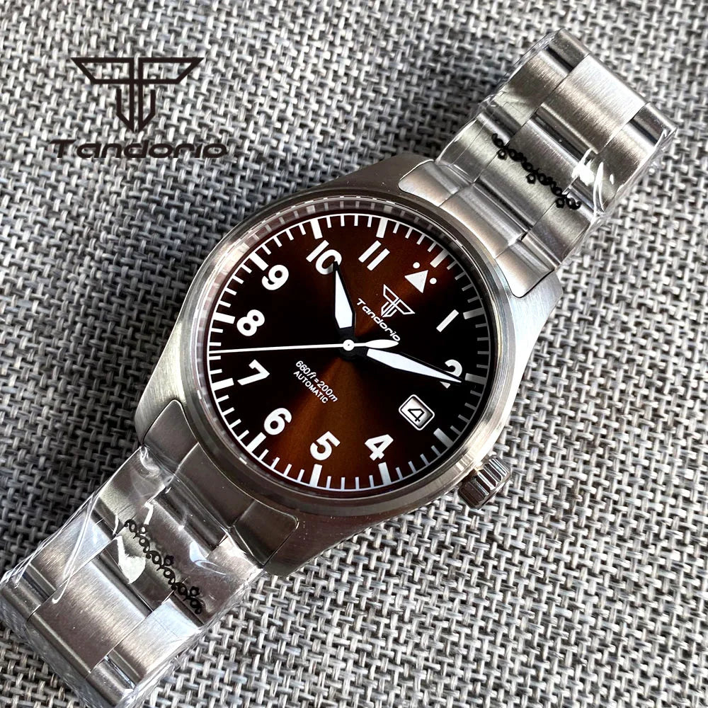 Tandorio 39mm Diving Pilot Automatic Watch for Men NH35/PT5000/Miyota8215 Movement AR Sapphire Crystal 20BAR Waterproof Luminous