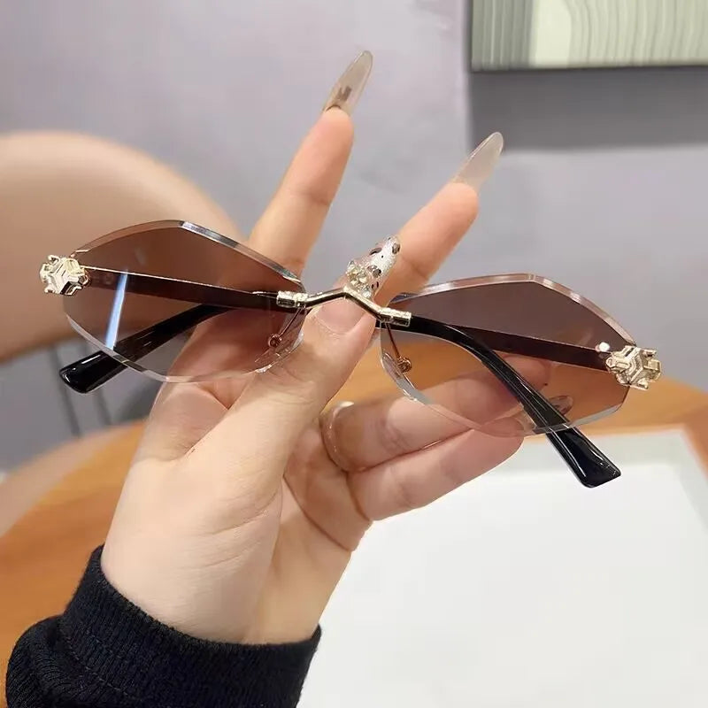 Frameless Rhombus Personalized Women's Sunglasses,Elegant And Versatile Classic Sunglasses Luxury And High-End Sunglasses UV400.