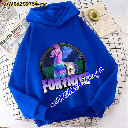 FORTNITED Felpa con cappuccio a maniche lunghe per bambini, bambine e ragazzi, streetwear, pullover, stile anime, top moda per bambini, idea regalo